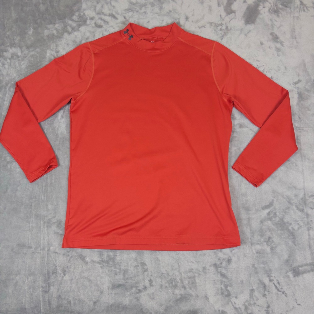 Under Armour Mock Neck Shirt Mens XL Red Long Sleeve ColdGear Base Layer Top